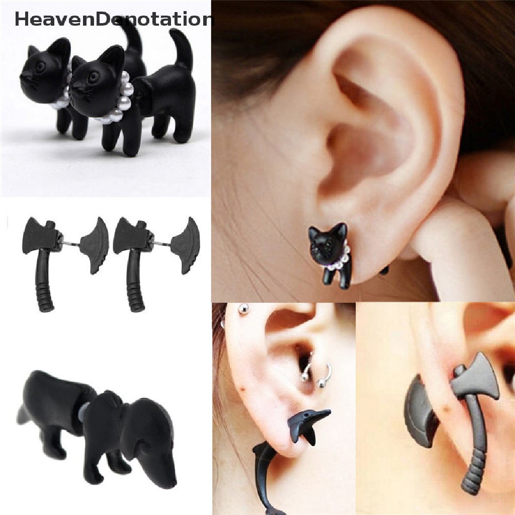 1 Pc Anting Stud Stereoskopik 3d Warna Hitam Gaya Punk Untuk Pria Dan Wanita