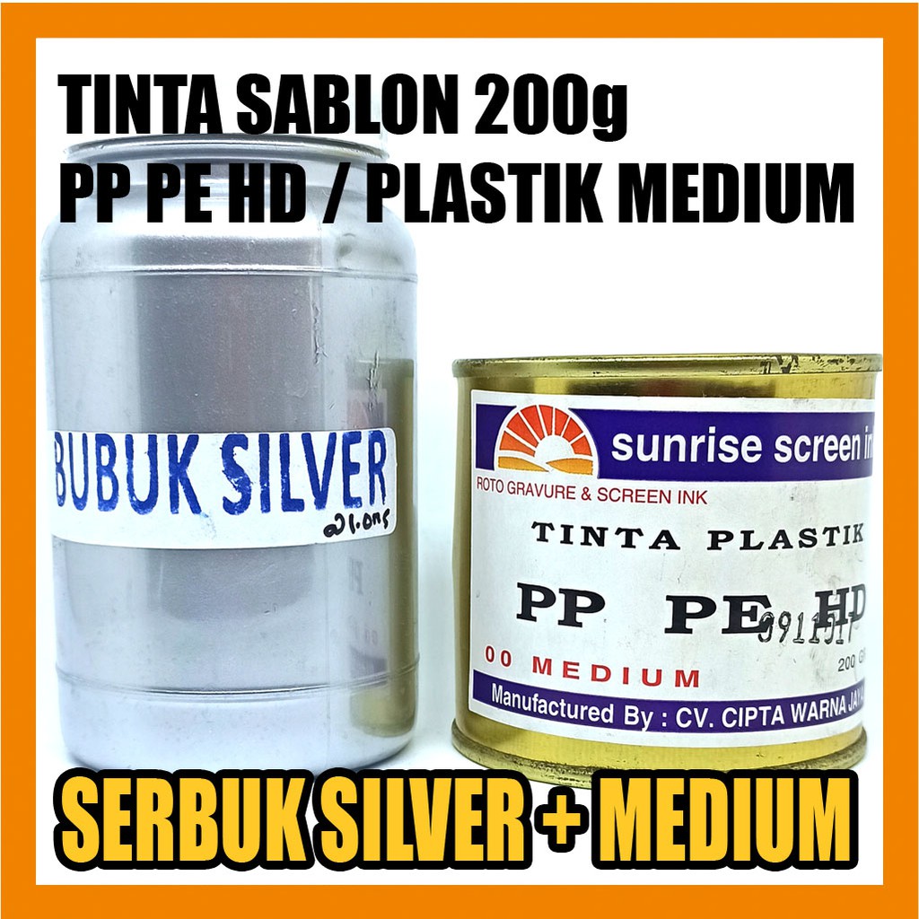 

Tinta Sablon Plastik Medium 200g + Serbuk Warna Silver 100g