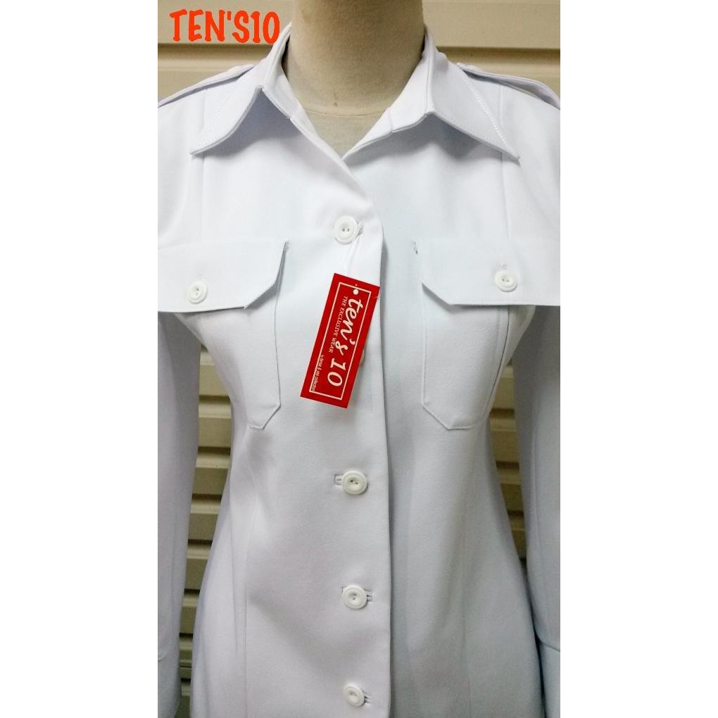 Seragam Blazer Jas Pns Pdh Putih Atasan Saja=70Cm Bhn Impor T163 - Putih, S