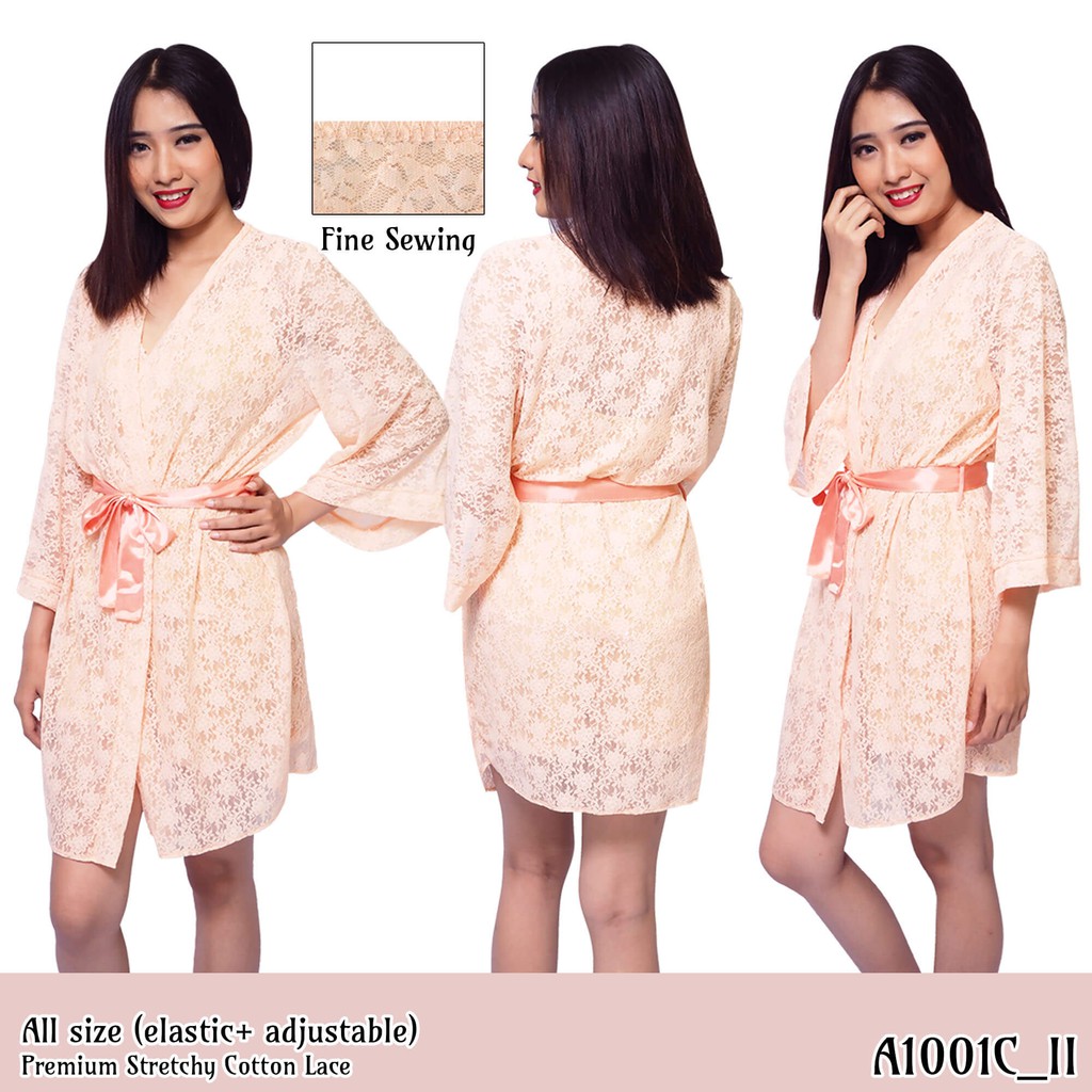 FOLVA kimono premium baju tidur cotton lace A1001C cream all size