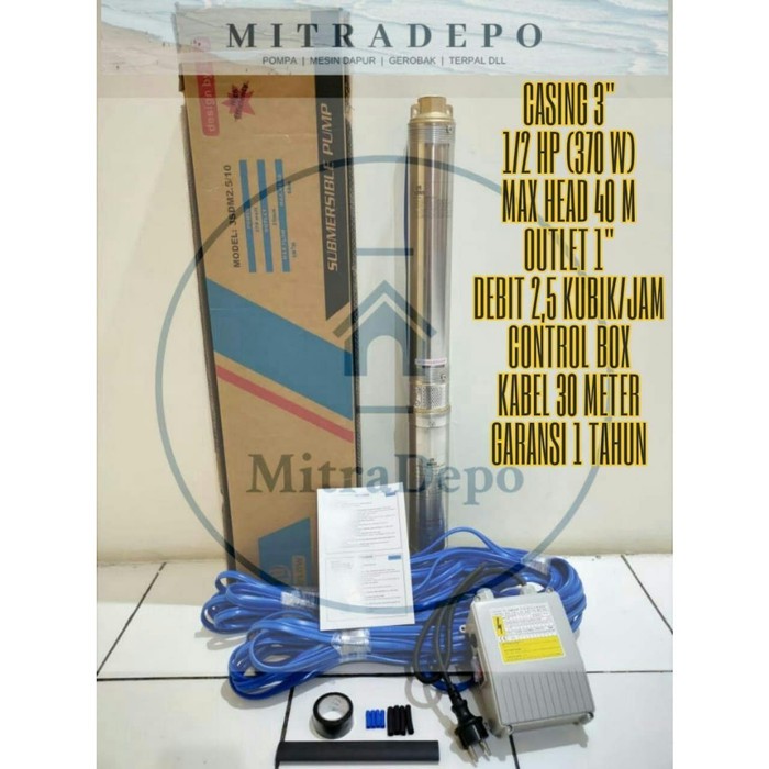 1/2Hp(3")Noril+KABEL 30 METER Pompa Satelit / Submersible Pump Hiflow