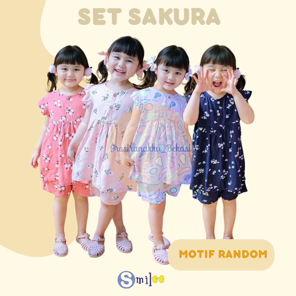 Setelan Anak Rayon Smilee Sakura Mix Motif Size 1-5Thn