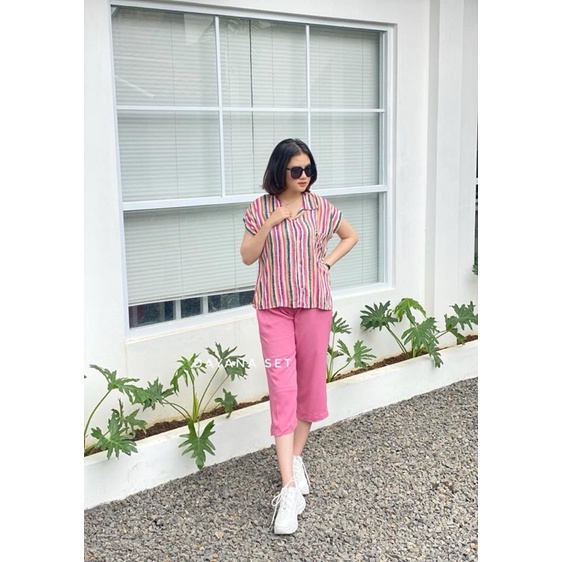 setelan celana 7/8 /dayana set/setelan atas motif bawah polos/COD-S