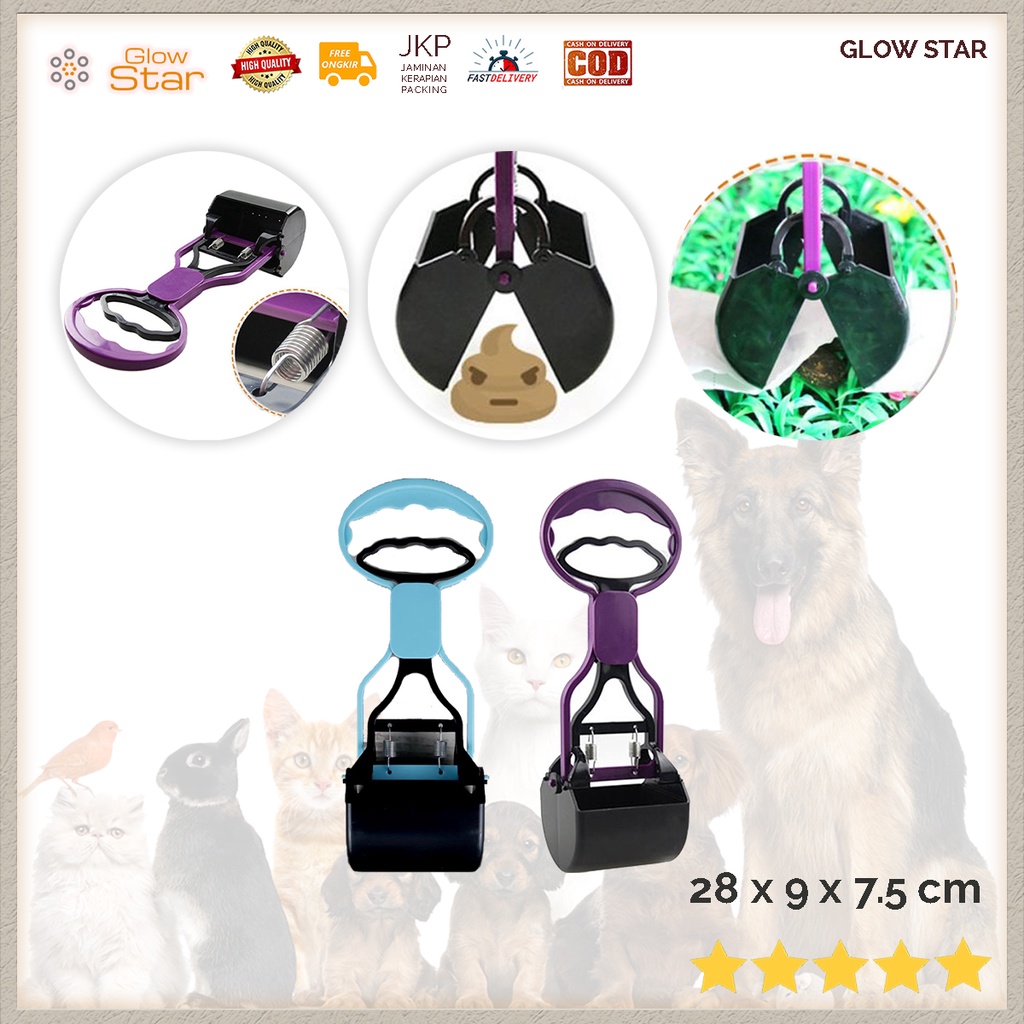 Sekop Penyerok Pengambil Kotoran Anjing Mode Genggam Dog Pet Pop Scooper Cleaner 28 cm Ungu Biru Kuning