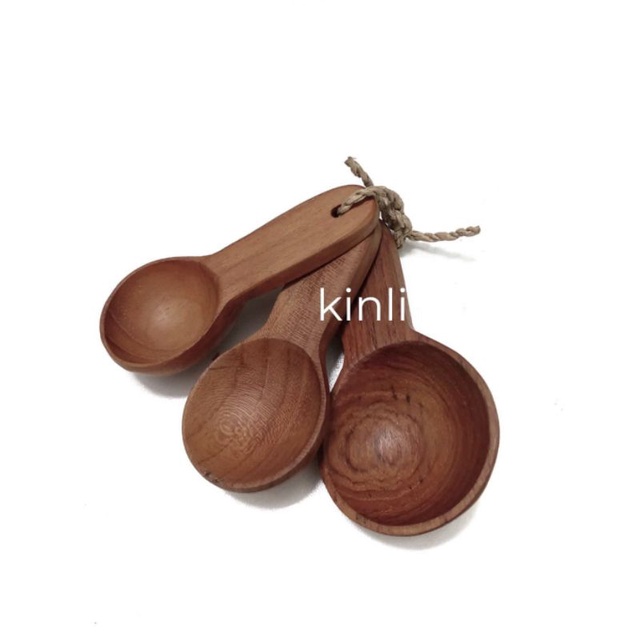 sendok takar kayu jati set 3 wooden measuring spoon food grade