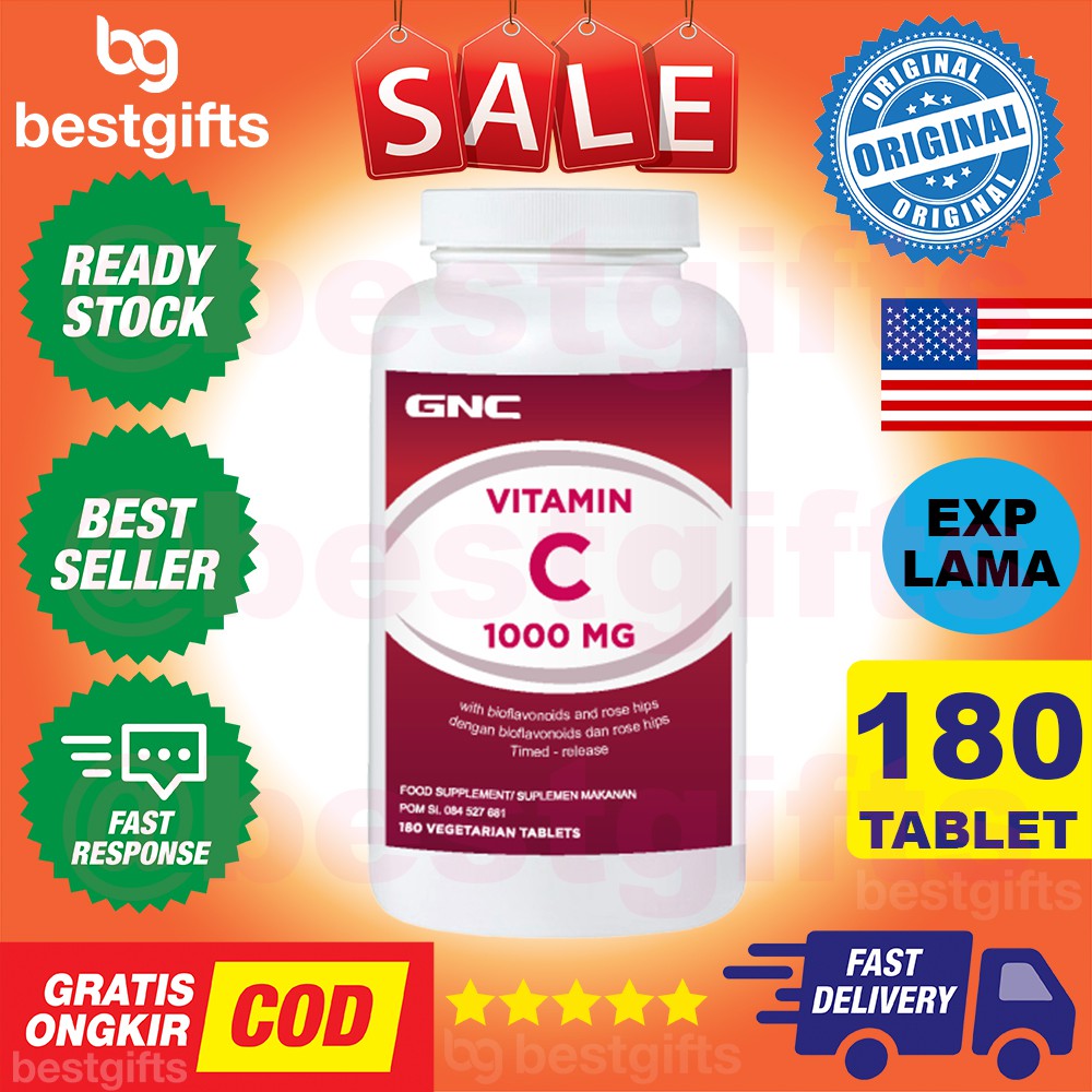 GNC VITAMIN VIT C 1000 MG TIMED RELEASE ANTIOKSIDAN KEKEBALAN DAYA TAHAN TUBUH COLLAGEN 180 TABLET