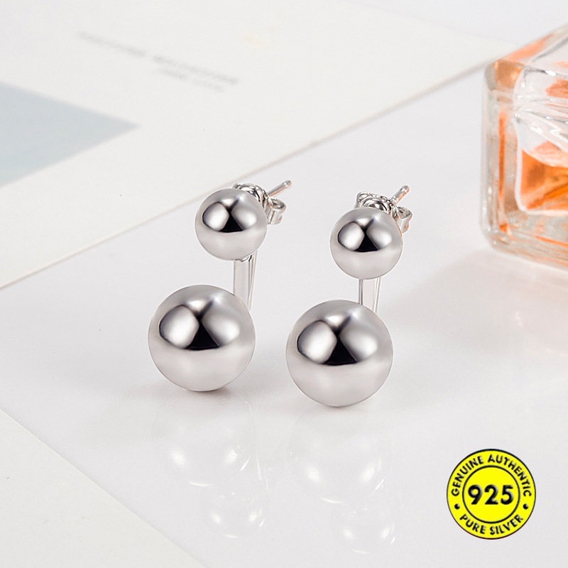 Anting Tusuk Bentuk Bola Bulat Ganda Glossy Untuk Wanita U1047