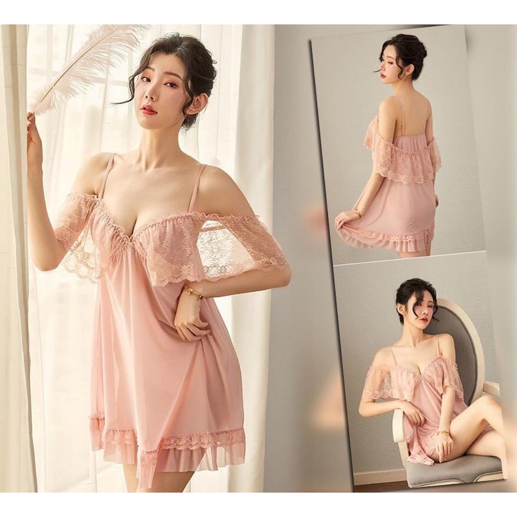 DeSecrettz DAISY Baju Tidur Wanita Dewasa Model Lingerie Big Size, Includes Lingerie Sexy + G String, Baju Tidur Wanita Sexy, Baju Haram Sexy, Baju Dinas Depan Suami, Babydoll Lingerie, Pakaian Dalam Wanita Sexy, Lingerie Murah, Sexy Lingerie, Sleepwear-Peach