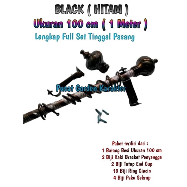 Besi gorden tiang gorden Hordeng batang gagang Hordeng Besi Gorden Rollet Crystal HITAM atau BLACK b
