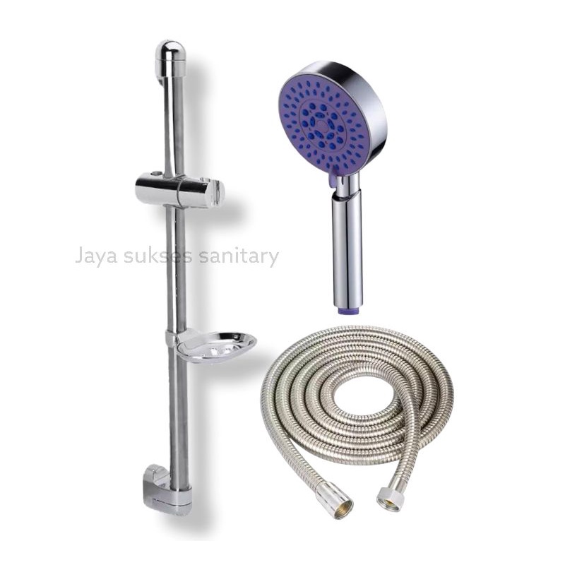 Shower Kamar Mandi 8043  Shower tiang Set 9991 Stainless Dinding Stainless Shower Bulat 5 Jenis Semburan Air