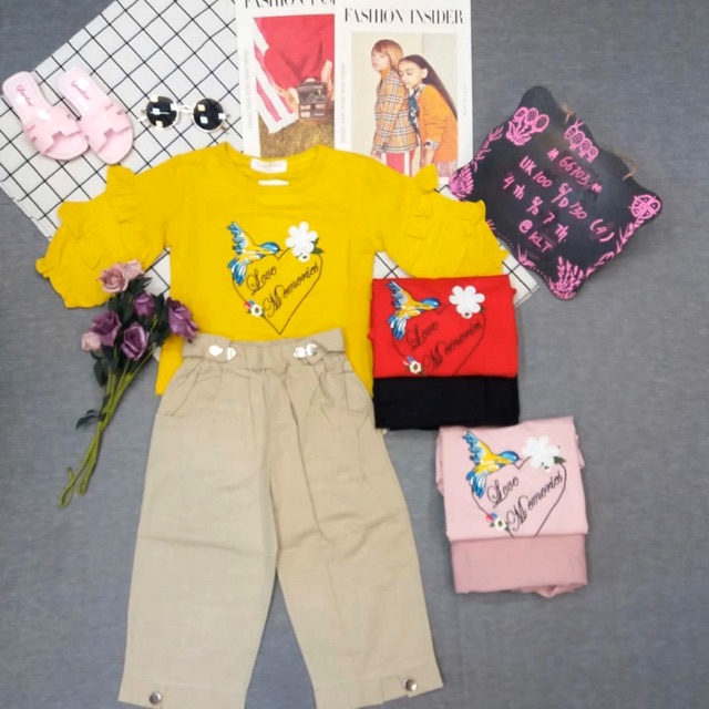 Baju Setelan Anak Perempuan Cewe Import Kuning Merah Pink