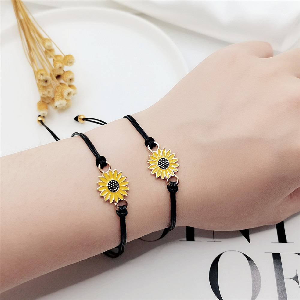 Gelang Persahabatan Tali Tenunan Bunga Matahari Chrysanthemum Daisy Untuk Pasangan