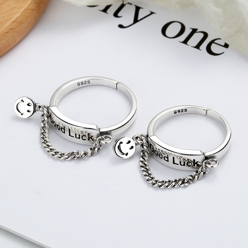 Cincin Desain Smiley Warna Silver Gaya Hip Hop