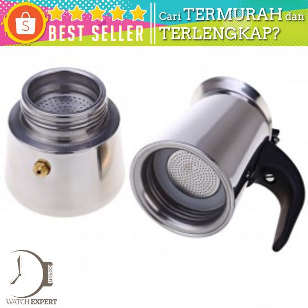 OneTwoCups Espresso Coffee Maker Moka Pot Teko Stovetop Filter 100ml 2 Cup - Z20 - Silver