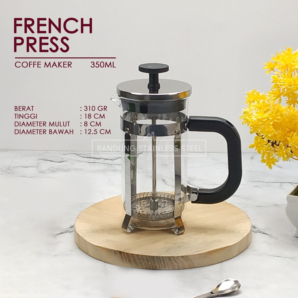 Sus 304 french press 350ml coffee plunger kaca coffee maker tea seduh manual