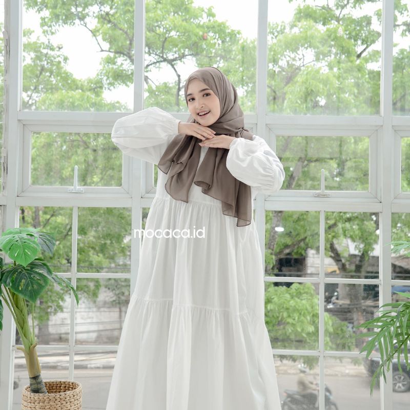 Dress Remple Babydoll katun poplin premium lengan balon busui friendly polos adem putih biru cream