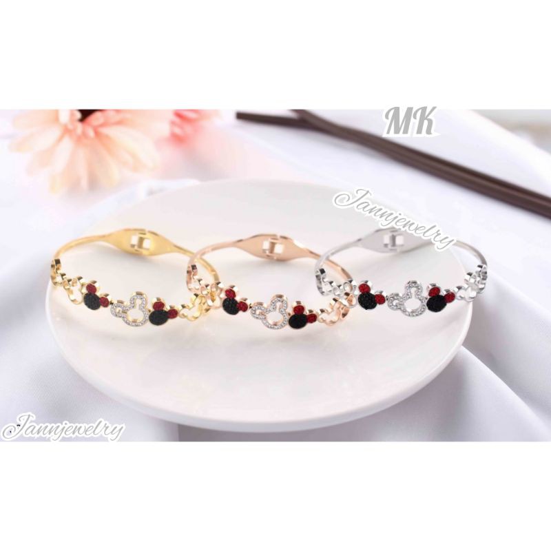 Gelang Tangan Bangle Titanium Asli Fashion Korea Anti Karat &amp; Alergi Mickey