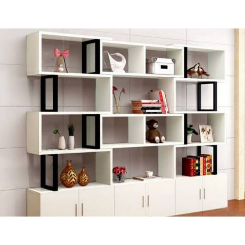 Lemari Buku Partisi 2 Muka Ukuran Jumbo Minimalis Teakblock Cat Duco