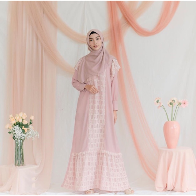 Shafa Dress Vanilla Hijap Coming Soon Size M Peach Rose