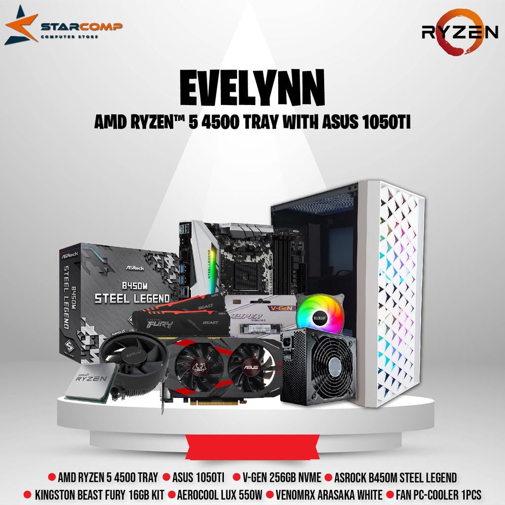 PC Rakitan Ryzen 5 4500 B450M SSD 256GB NVME 16GB RAM VGA GTX 1050 TI