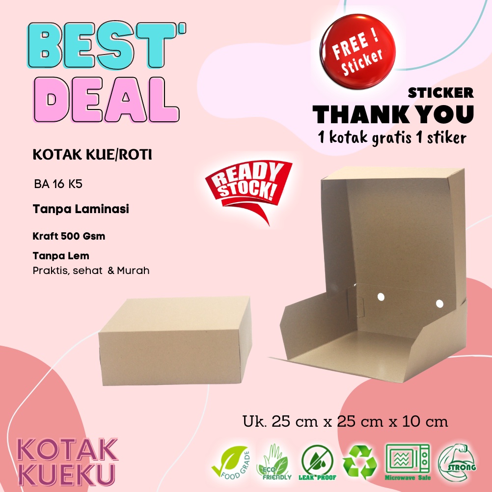 

[10 PCS] Kotak Kue/Roti Special Size 25 Cm X 25 Cm X 10 Cm Kotak Kraft