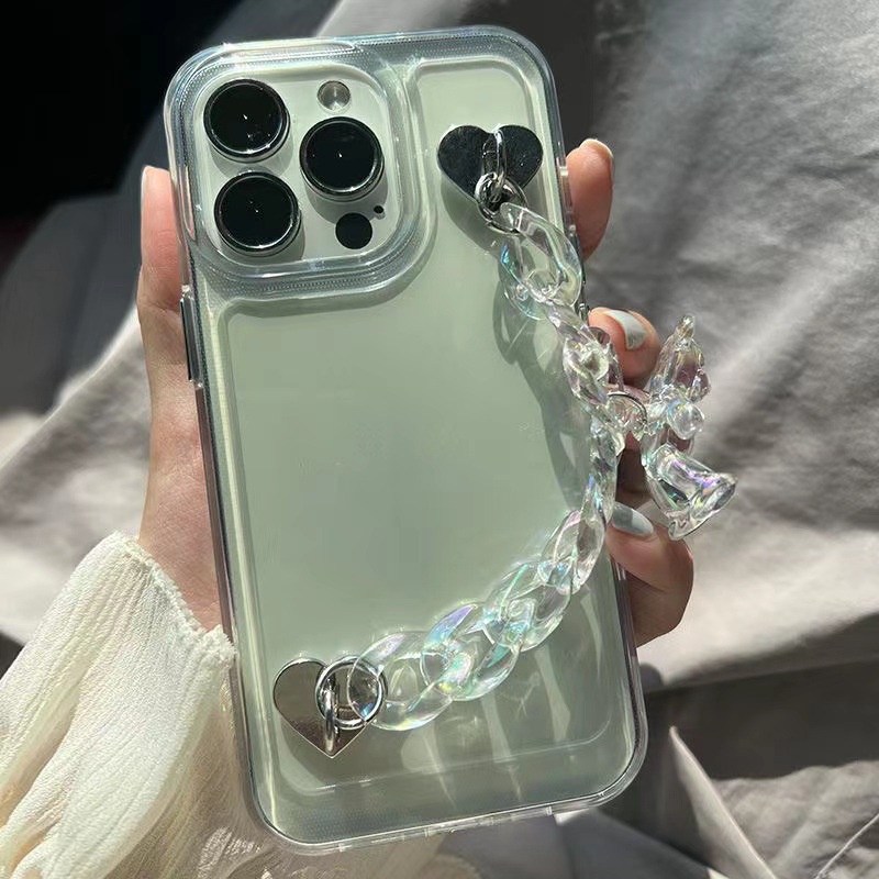 Case Pelindung Bahan Akrilik Transparan Dengan Rantai Beruang Untuk Iphone 6 6S 7 + 8 Plus Se 2020 X XS XR 11 12 13 Pro Max