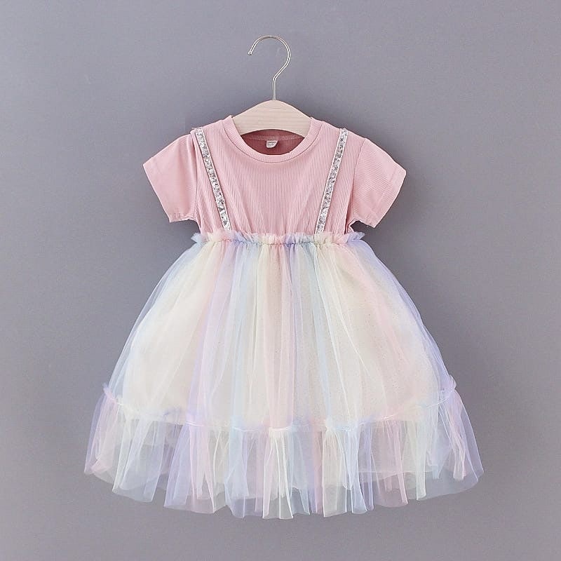TOKOBARUKU Dress Anak / Gaun Anak Perempuan Anak Simple Rainbow Rope