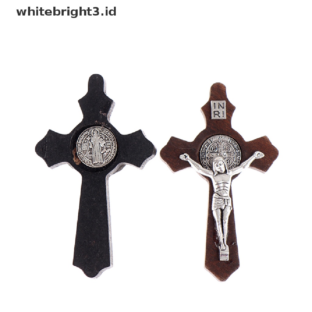 (whitebright3.id) Kalung Rantai Dengan Liontin Salib Yesus Bahan Kayu Untuk Umat Kristen