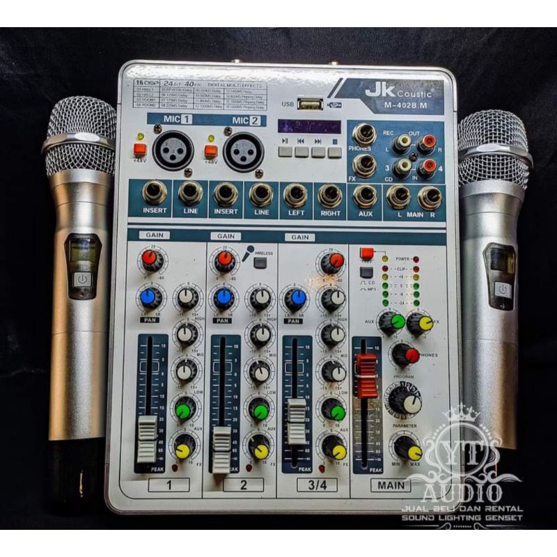 MIXER JK COUSTIC M 402 BM MIXER 2 CHANEL PLUS MIC WIRLESS ORIGINAL
