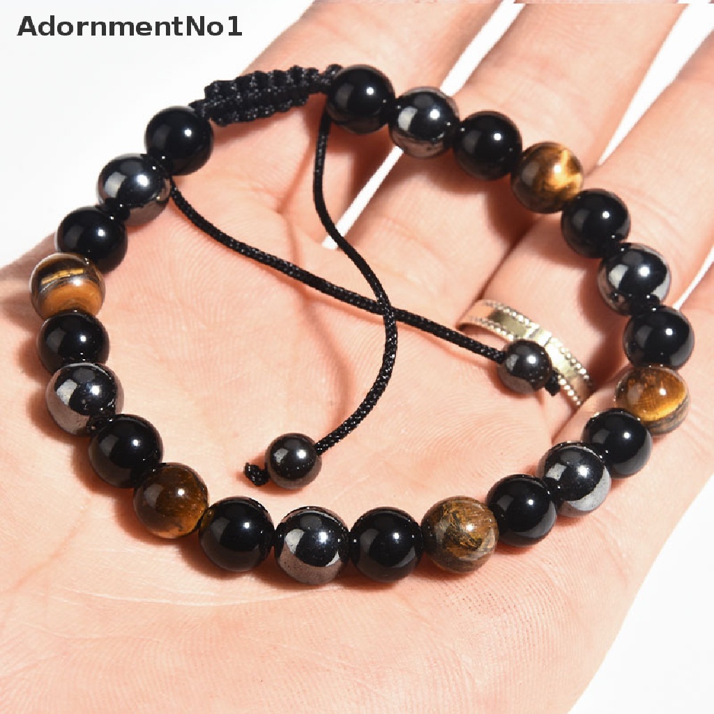 (AdornmentNo1) Gelang Tangan Manik-Manik Batu Obsidian Tiger Eye Natural 8mm / 10mm Untuk Pria / Wanita