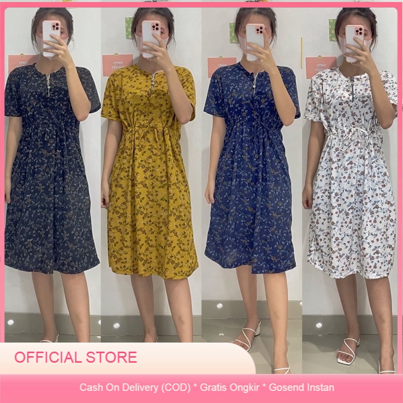 Dress Serut Resleting Voxy Motif Dress Serut Perut Dress Serut Wanita