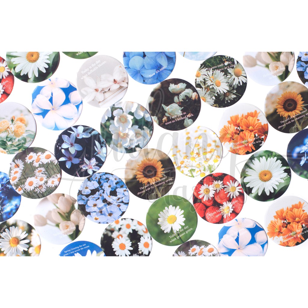 Stiker Round Flower Bunga Daisy Lily Sunflower Lucu Stiker Unik DIY Scrapbook GH 303702