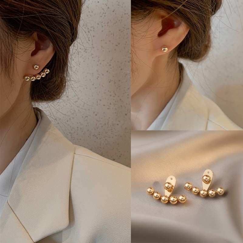 Anting Titanium Bola Fashion Wanita Korea Gold Lapis 24K Premium 2 in 1 Anti Luntur