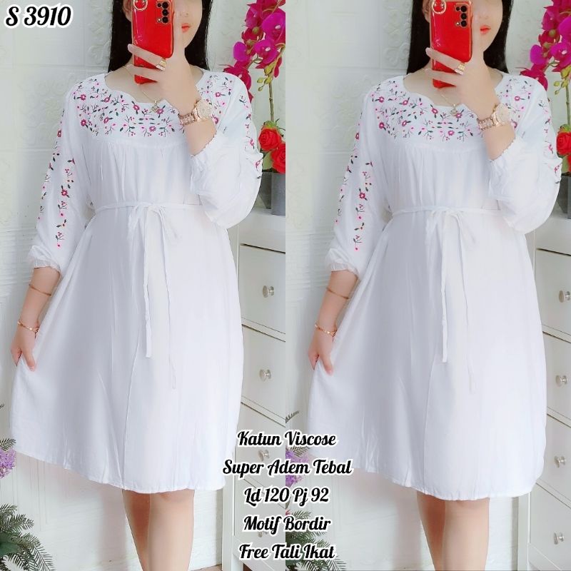 S 3910 #Tunik Katun Putih Bordir 807