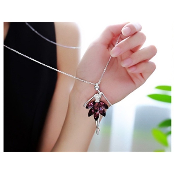 NEW Long Sweater Chain Elegant Crystal Rhinestone Ballerina girl Necklace Pendant Women Simple Clothing Pendant