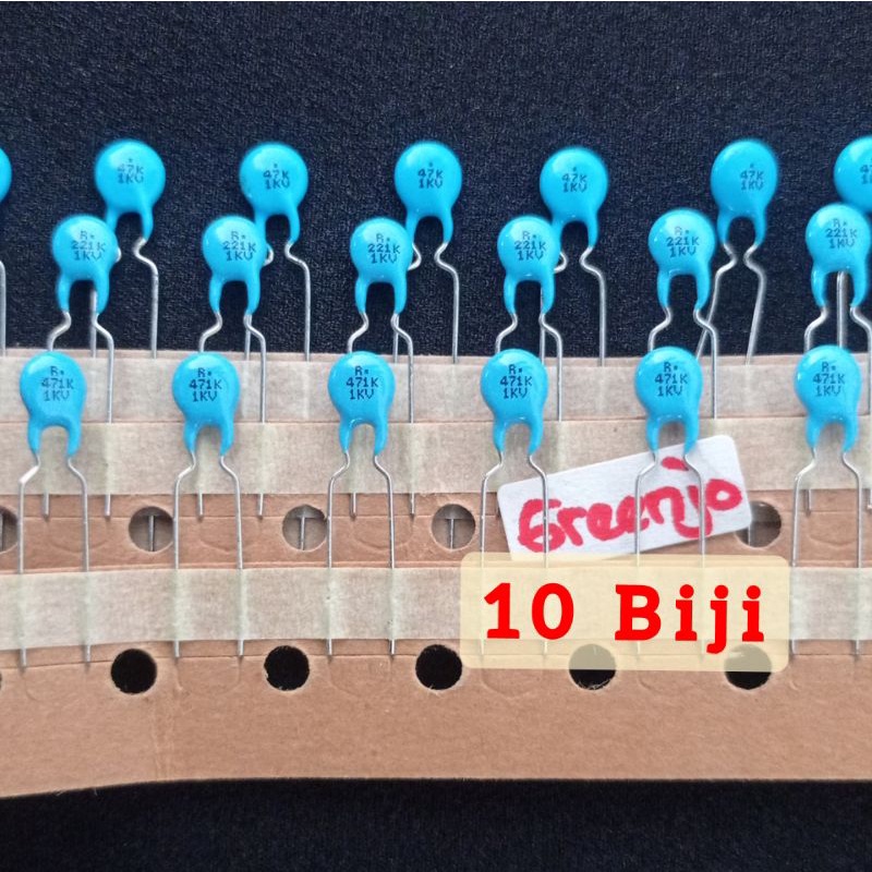x10 Kapasitor keramik 1Kv  15pF 47pf 68pF 101 221 331 471 102 103  dll / Ceramic 15pF 47pF 100pF 220