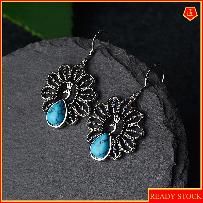 [Ready Stock]Creative Personality Peacock Turquoise Earrings Exaggerated