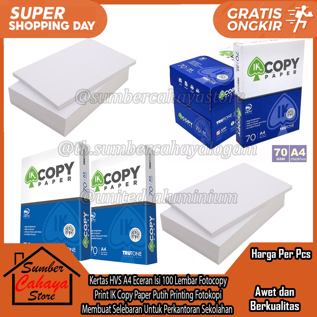 Jual Kertas Hvs A Gram Gr Eceran Ik Copy Paper Putih Isi Lembar