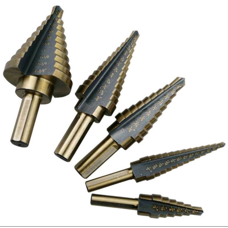 Grab Medan Mata Bor Pagoda Spiral Drill Step Down Titanium Tipe 2 5 PCS BIHH463A Hitam Gold