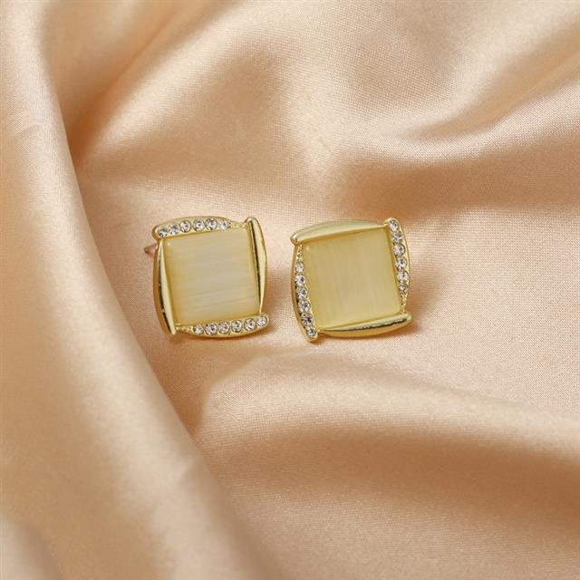 Sterling silver jarum Korea baru anggun online influencer square Opal diamond stud anting-anting per