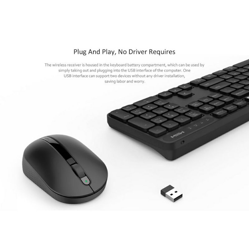 MIIIW MW24PB03 2.4G Wireless Quiet Keyboard Mouse Set ( Gen 3 ) Computer Mute Silent