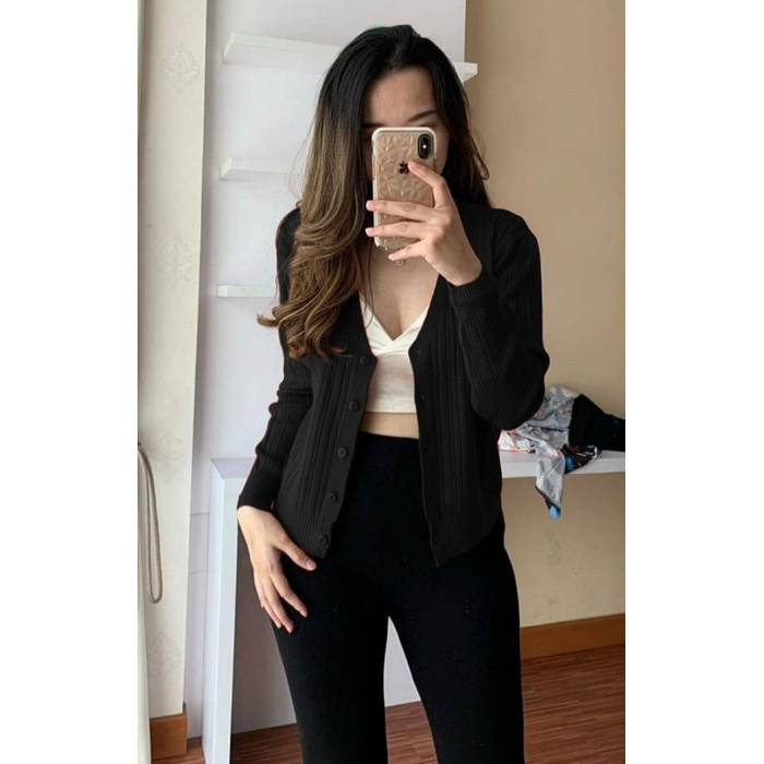 Paling Sesuai.. Outer Wanita Blazer Oversize Import Fashionwonder ZY301 Cardi Joena Rajut Black [Ou
