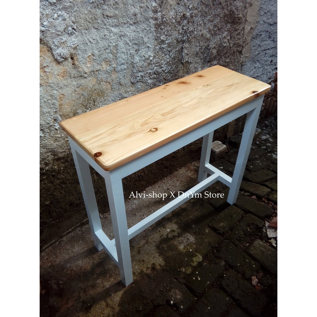 Meja Konsul / Meja Rias Minimalis Jati Belanda Termurah Kaki Putih Top Table Natural