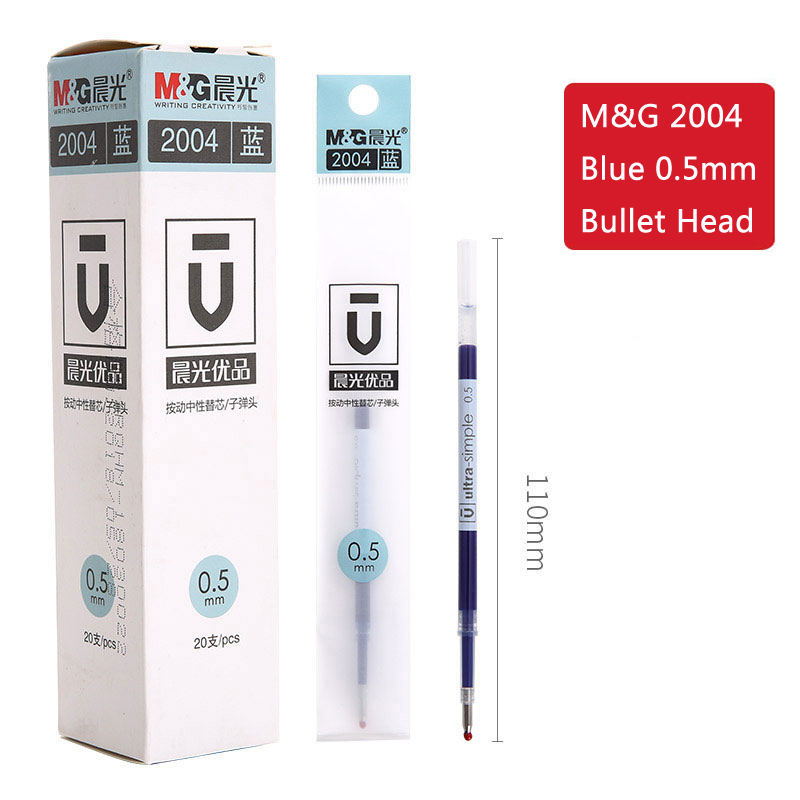 [Ready Stock] M&amp;G 20 Pcs Retractable Gel Pen Refill 0.5mm Black / Red / Blue Ink Bullet Tip Spring Type Push Pen Refill