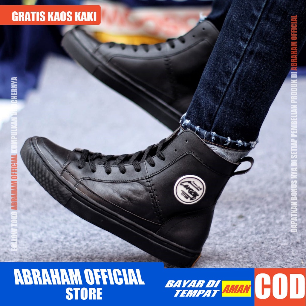 ABRHM DANTE HIGH Sepatu Sneaker Pria Sepatu Pria Casual Kulit Asli Cowo/Cowok Sepatu Sneakers Pria Sepatu Kasual Original