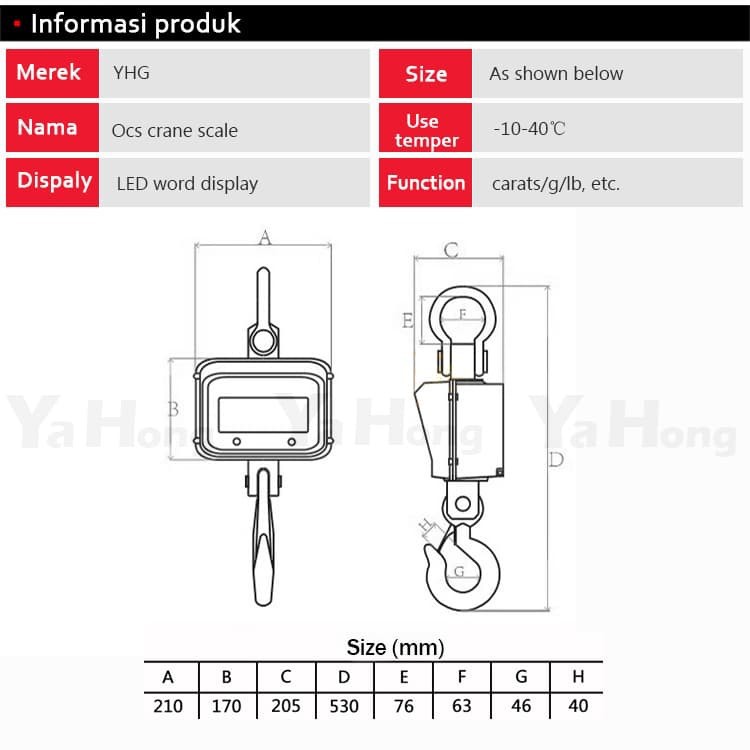 Timbangan Gantung Digital Crane Scale Timbangan Barang Berat YHG 3ton