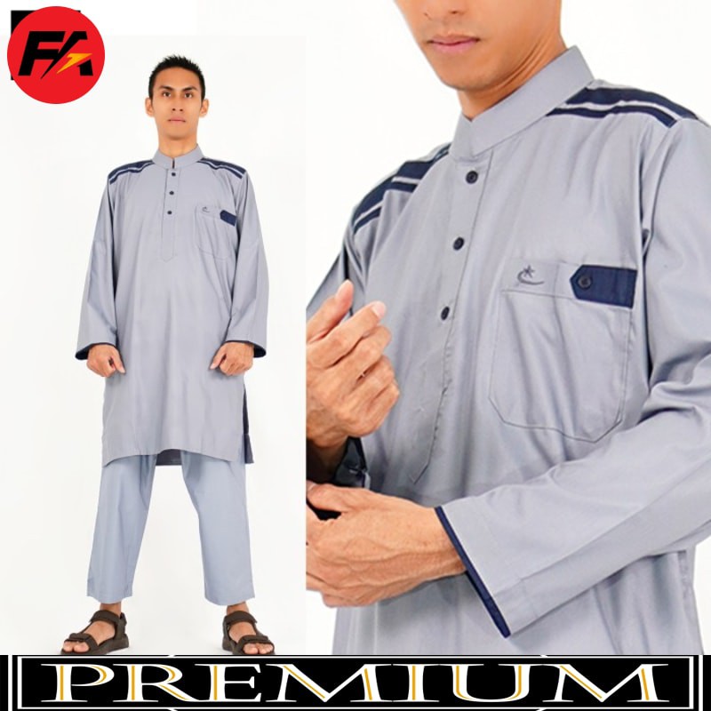 Setelan Gamis Pria Cordova Abu-abu Pakaian Muslim Al-Isra - Abu S