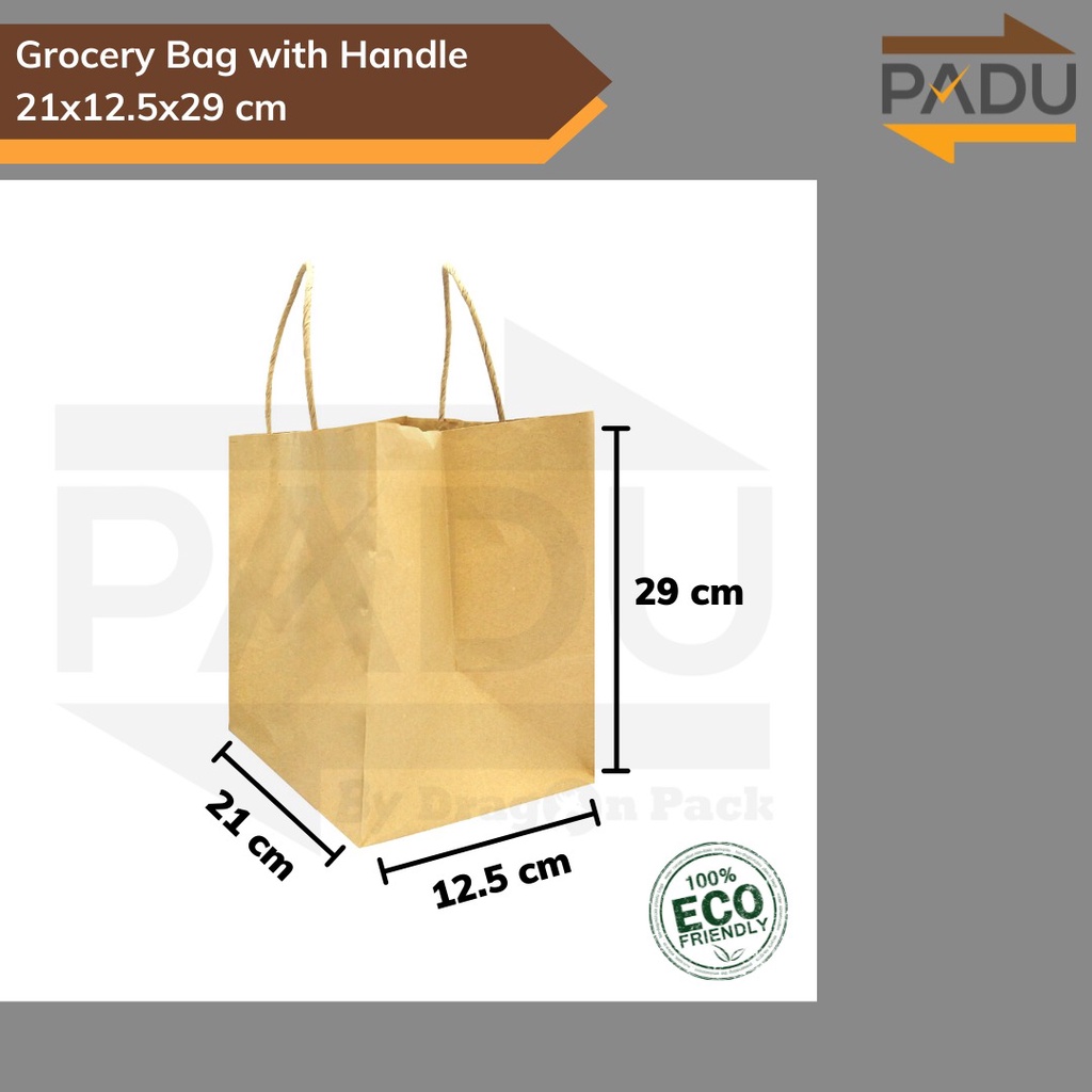 

[50 Pcs] Grocery Bag + Tali 21 x 12.5 x 29 cm - Shopping Bag / Paper Bag