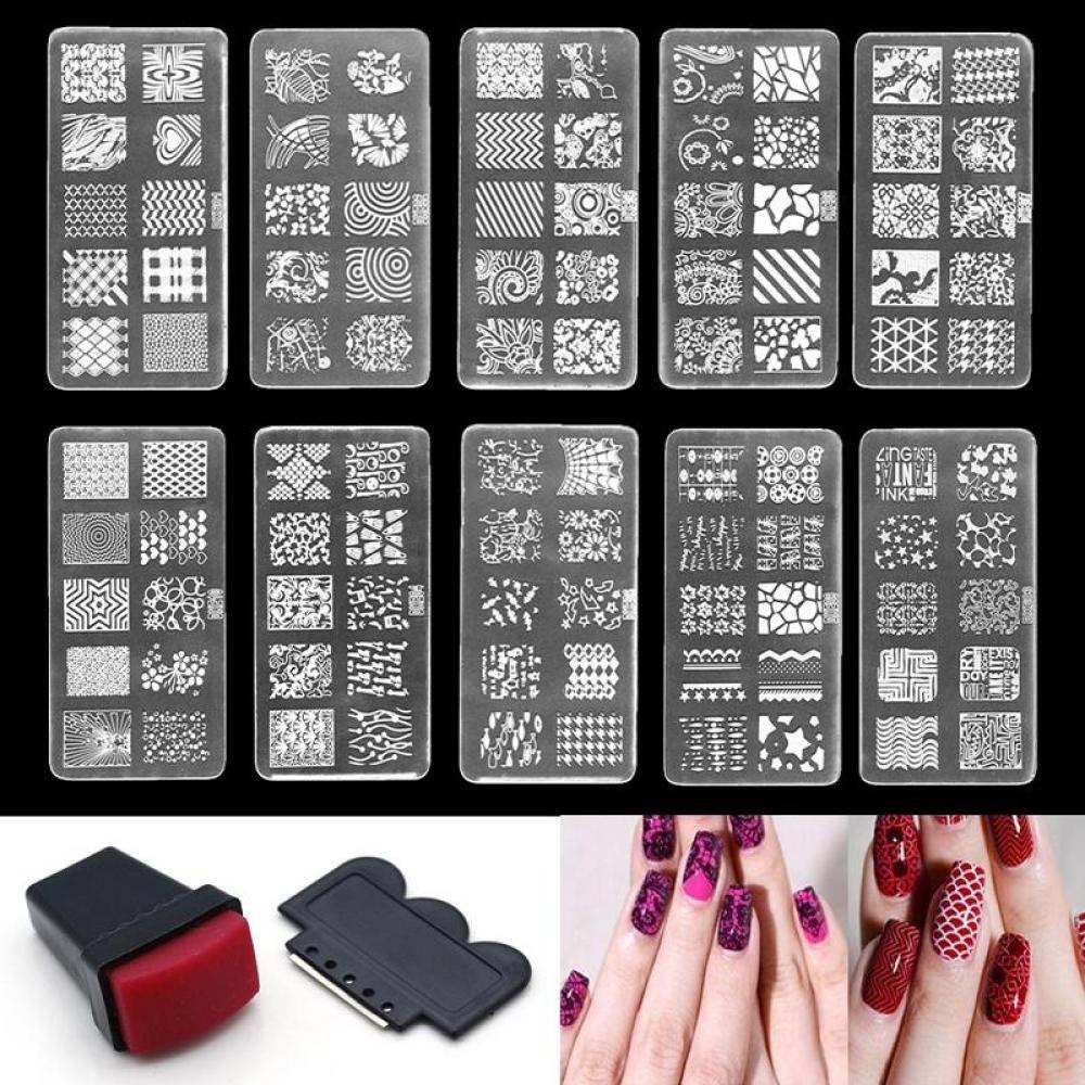 Timekey 1 Set Plat Stempelcap Kuteksnail Art Manicure DIY 10 Desain cannot miss it A7K9