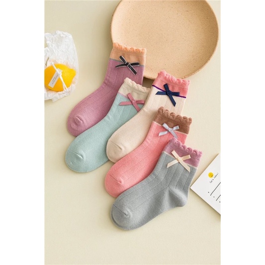 Kaos Kaki Anak Perempuan Pita Two Colours  Warna  / Girl Kid Socks